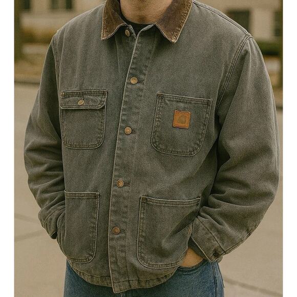 90s Vtg Carhartt C02 Blanket Lined Chore Coat Duck Canvas Workwear USA No Sz Tag - Picture 2 of 16